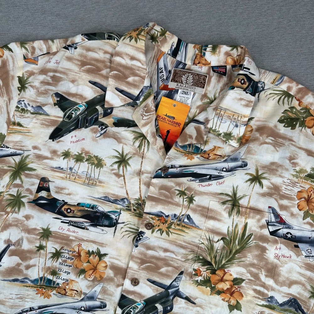 Kalaheo Shirt Mens 2XL Pearl Harbor Aviation Museum Military Aircraft Hawaii USA